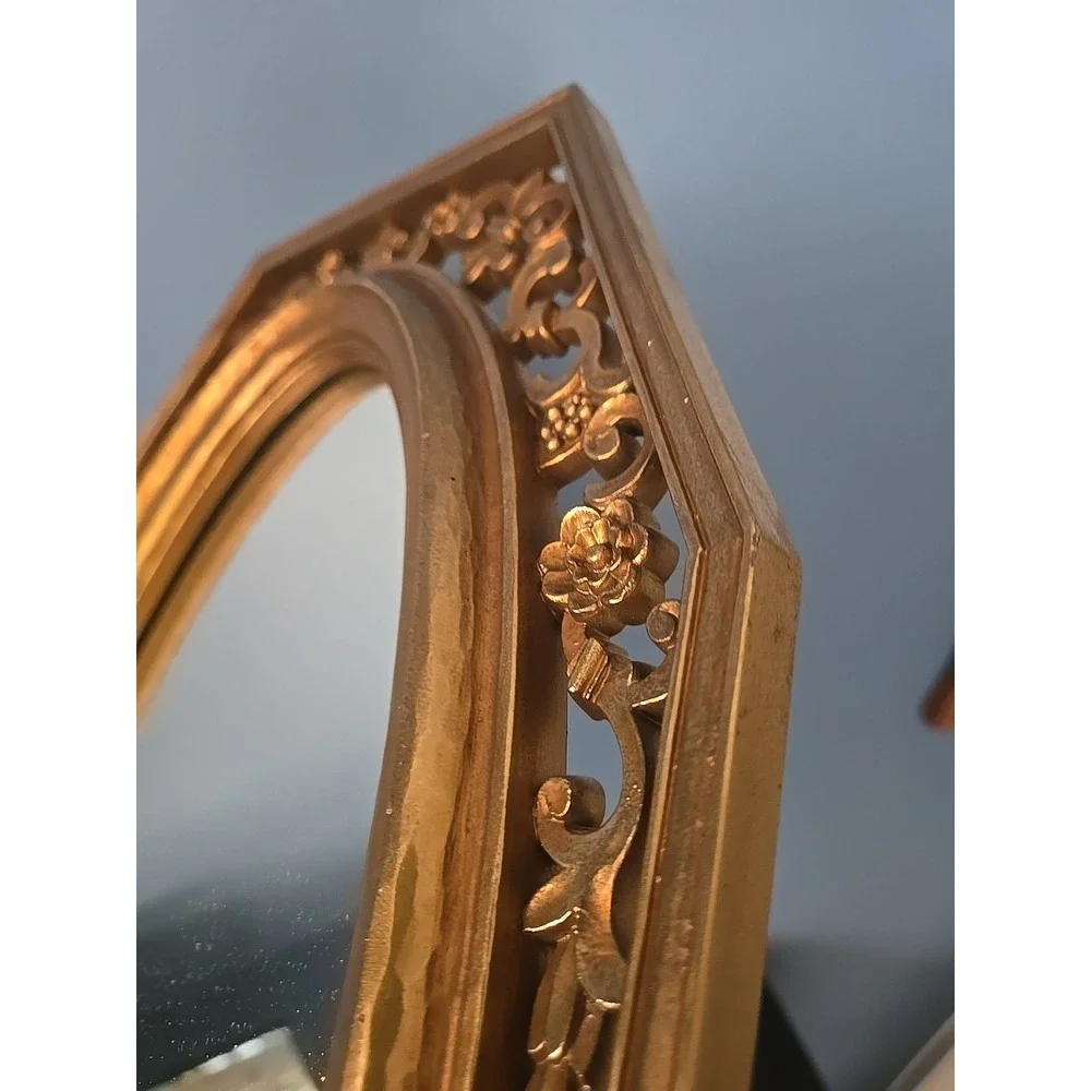 Vtg MCM Hollywood Regency Gold Octagon Wall Mirror Syroco Long Skinny Ornate '64